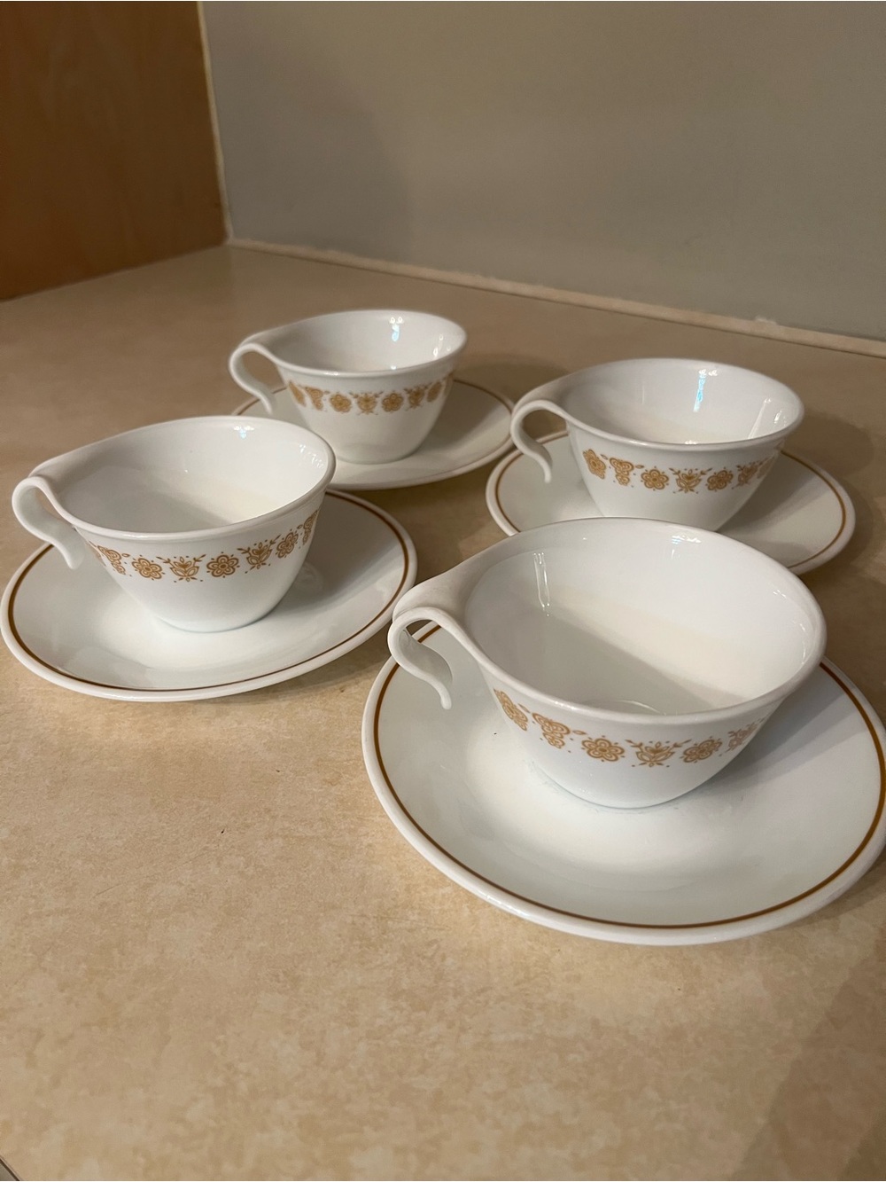Cornell Butterfly Gold Floral Tea Cup and Saucer Set of 4